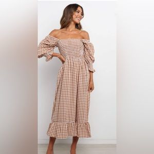 Burnt orange gingham midi dress